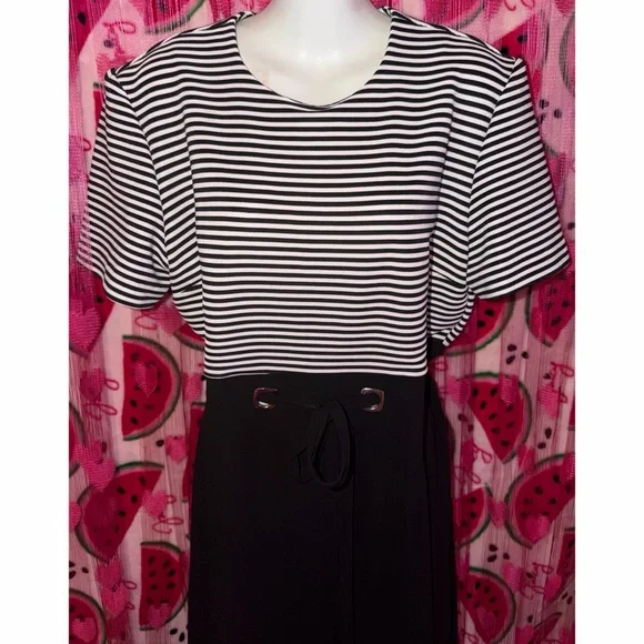 💙 Vintage Positive Attitude Striped Maxi Dress with Belt - Picture 2 of 7